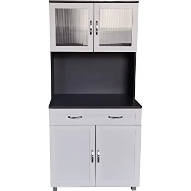 HTI-Living Hochschrank Küchenbuffet mit Glasteil Grau/Weiß Blanca (Stück, 1-St, 1 Schrank) Küchenschrank Hochschrank – Bild 1