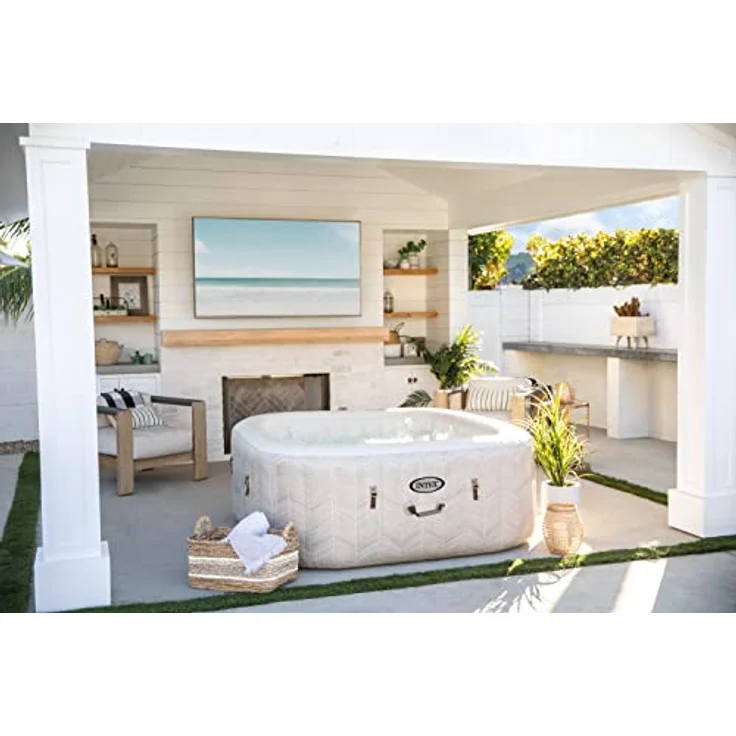 INTEX Quadratisches aufblasbares Spa Chevron Blasen - 4-Sitzer mit 140 Luftblasendüsen, 795L Kapazität, WLAN-Display und Chlorinator – Bild 3