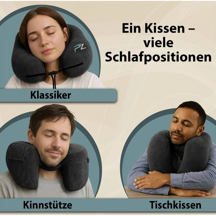 FLOWZOOM Nackenhörnchen AIR Nackenkissen aufblasbar – Reisekissen Flugzeug & Auto, Nackenhörnchen für Erwachsene - Reisekissen aufblasbar – Bild 4