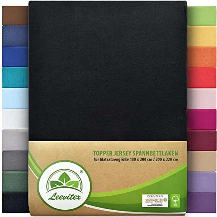leevitex® Spannbettlaken Spannbettlaken Topperbezug Premium 170, Gummizug: rundum, extra schwere Ausführung, 180x200 - 200x220 cm, 100% Mako-Baumwolle – Bild 2