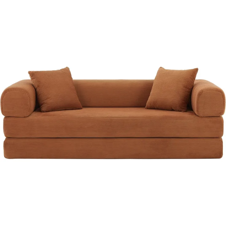 Flaches Cord-Bodensofa, 3-Sitzer-Blocksofa Cloud mit hochdichter Schaumstofffüllung für das Wohnzimmer--Terrakotta--159x89x57cm--YOUDENOVA