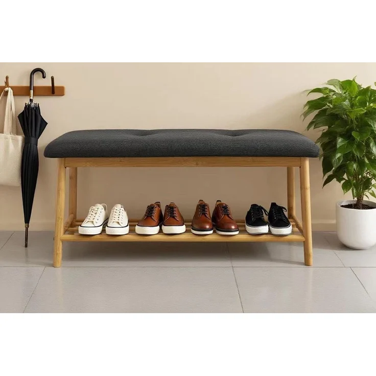 riess-ambiente Schuhbank ZEN-BO 80cm natur/grau - Bambus, FSC, Regal, Sitzbank, viel Stauraum (Einzelartikel, 1-St), Gepolsterte Garderobenbank aus Massivholz - ideal für Eingangsbereich – Bild 1