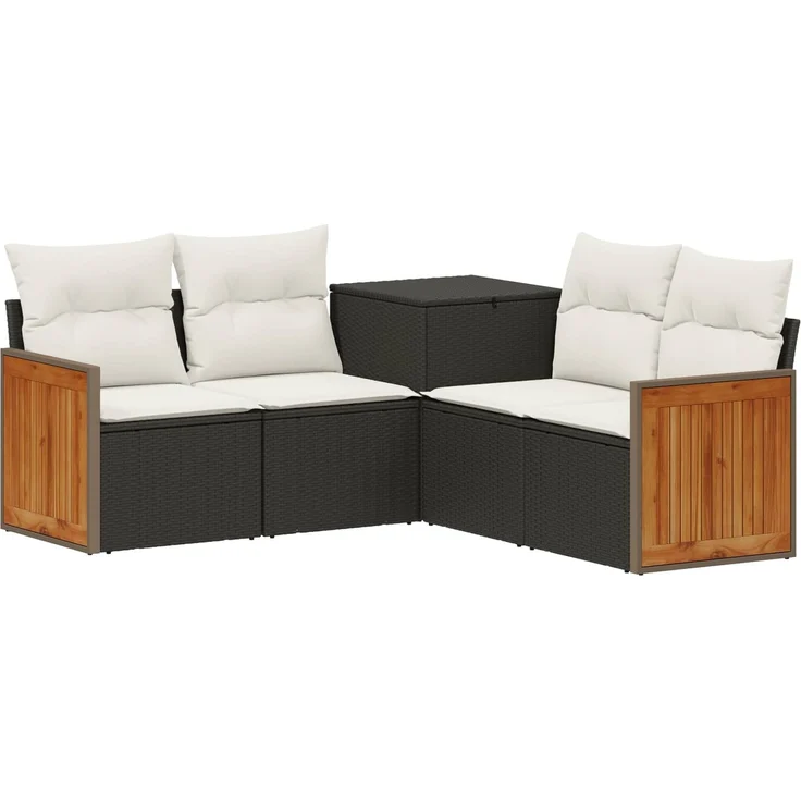 vidaXL Sofa Set 5 stk. Schwarz und Cremeweiß Polyrattan und Stahl 3447957 – Bild 2