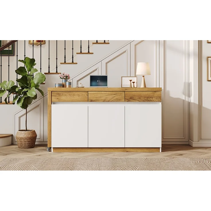 ZUBALIYA Schreibtisch mit feststellbaren Rollen – multifunktionales Design, 4 cm dickere, drehbare Tischplatte, fest arretierbar, weiß/Eiche, Faltbarer Schreibtisch, Eckschreibtisch, Sideboard,Dicke Materialie,Weiß Eiche – Bild 16