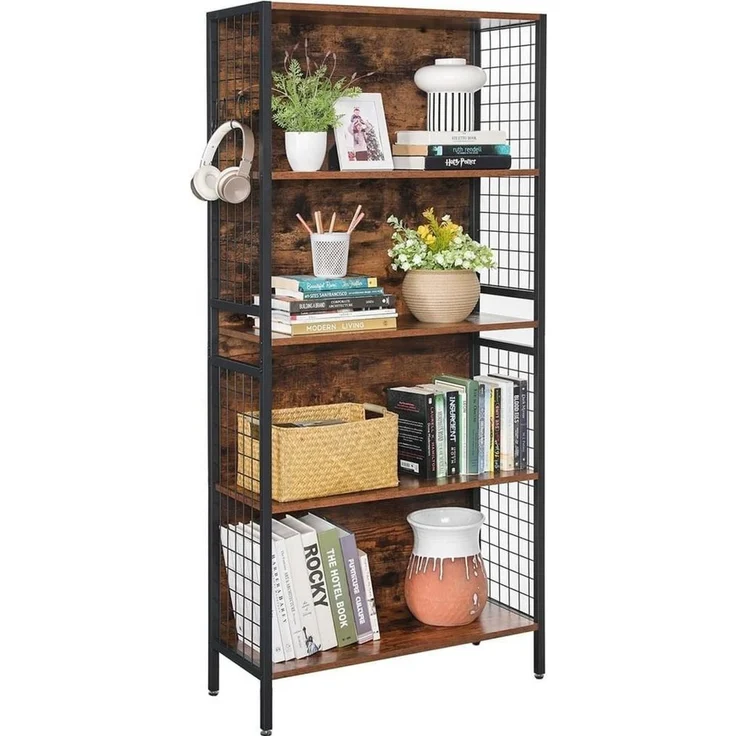VASAGLE Bücherregal, Büroregal, Küchenregal, Standregal mit 6 Ablagen, 4 S-Haken, 30 x 40 x 175,6 cm, für Büro, Wohnzimmer, Arbeitszimmer, vintagebraun-tintenschwarz – Bild 1
