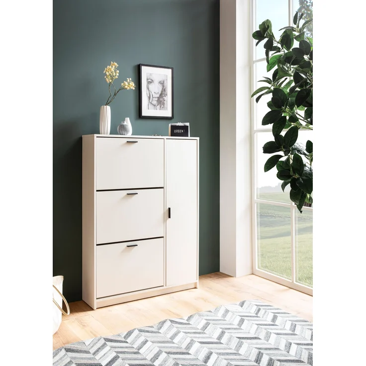 FINEBUY Schuhschrank FB102880 (Schuhkipper Weiß 90 x 120 x 24 cm Geschlossen) Schuhregal Flurschrank mit Ablage, Flurkommode – Bild 2