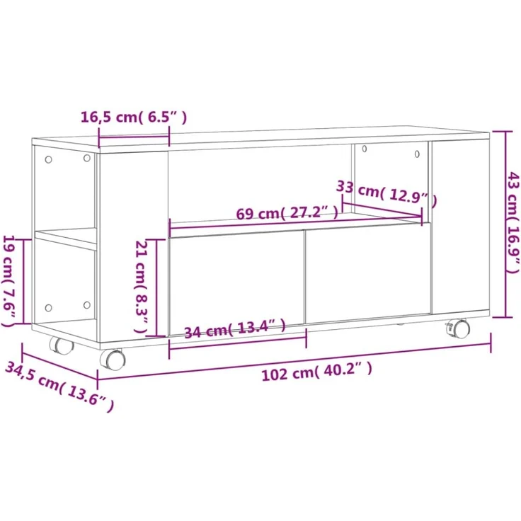 vidaXL TV-Schrank Sonoma-Eiche 102x34,5x43 cm Holzwerkstoff 833745 – Bild 5