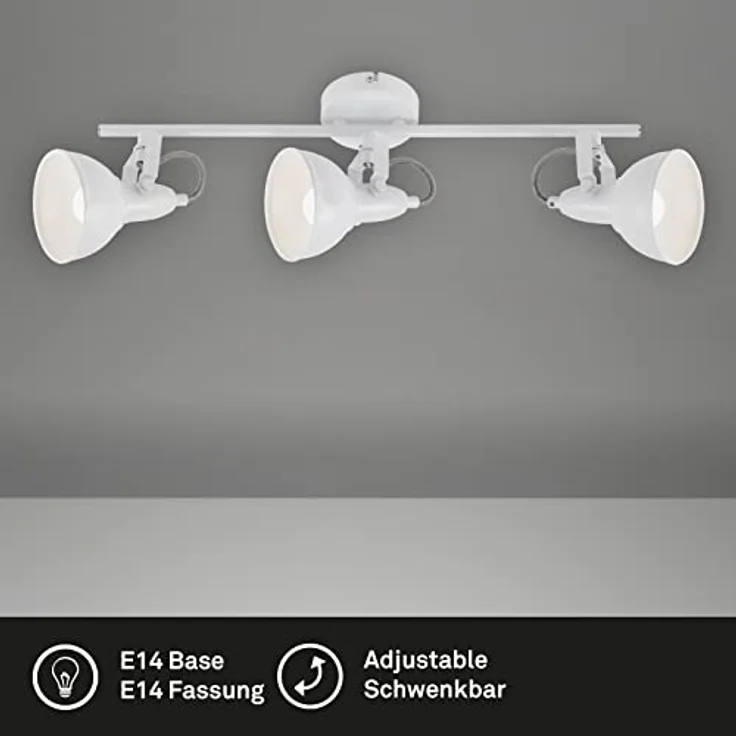 BRILONER - Deckenleuchte, Deckenlampe mit 3 dreh-und schwenkbaren Spots im Retro / Vintage Design, Fassung: E14 max. 40 Watt, Metall, Maße: 55.4x10x18.1 cm, Farbe: Weiß – Bild 3
