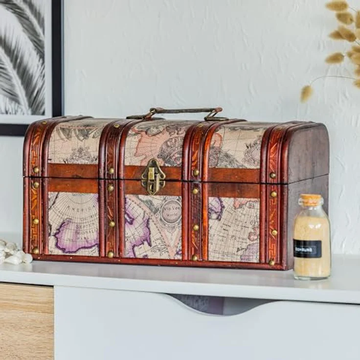 HMF Schatzkiste Schatztruhe aus Holz mit Metallschloss, dekorative Holzkiste 38 x 20 x 19 cm, Kuba – Bild 9