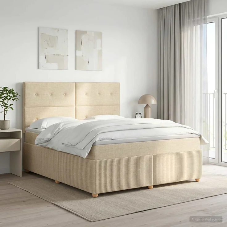 vidaXL Boxspringbett mit Matratze Creme 160x200 cm Stoff 3454436 – Bild 1