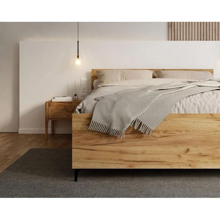 thematys Holzbett mit Bettkasten, 120x200cm, Farbe: Natur, Mit 28cm Wende-Taschenfederkern 7-Zonen-H3/H4 mittelfest/hart, mit hydraulischer Klappfunktion, mit Stauraum – Bild 5