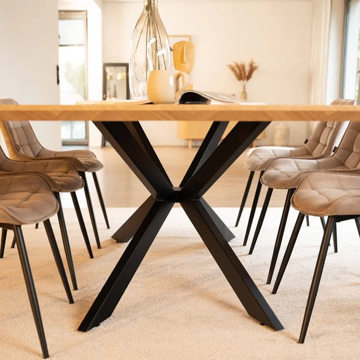 HOME DELUXE Essgruppe Eckig AVENCIA inkl. Sternfuß - 200 x 120 cm Fishbone Oak 6 Stühle Grau – Bild 2