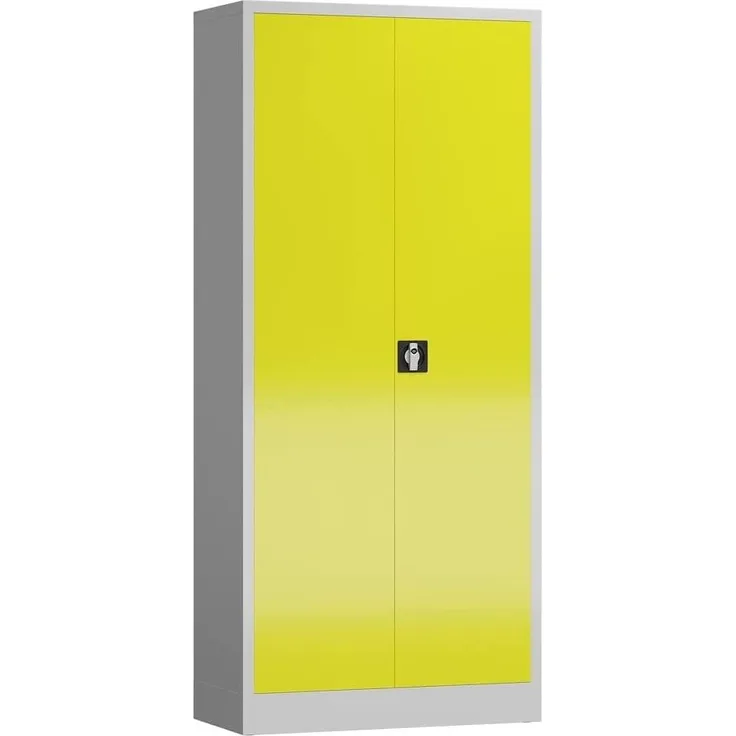 Aktenschrank Metallschrank 2 Türen, 4 Fachböden 180 x 80 x 38 cm, lichtgrau/zinkgelb