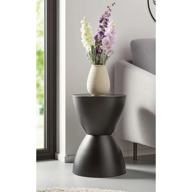 Design Beistelltisch / Hocker "Sanduhr" aus Metall, schwarz Ø 32 x 45 cm, Blumentisch, Sitzhocker
