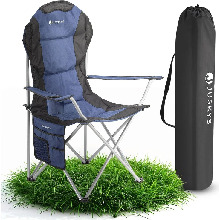 Juskys Campingstuhl Lido mit Getränkehalter & Tasche - Camping Klappstuhl gepolstert - Faltstuhl Angelstuhl Strandstuhl Chair - Stuhl Blau – Bild 1