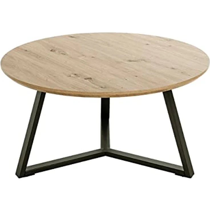 XXXL Couchtisch, rund und eckig, Schwarz mit Eiche und Metall, 80 cm Durchmesser, Industrial-Style, bis 20 kg belastbar – Bild 4