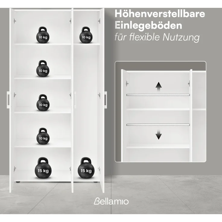 Bellamio 'Apol' Mehrzweckschrank, weiß, 176x33x90 cm, Putzschrank mit 3 Türen und 5 Regalen, Besenschrank mit Staubsaugerfach – Bild 4