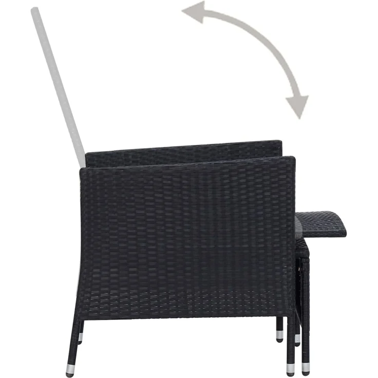 Garten-Liegestuhl, Sonnenliege, Liegestuhl mit Auflagen Poly Rattan Schwarz – Bild 5