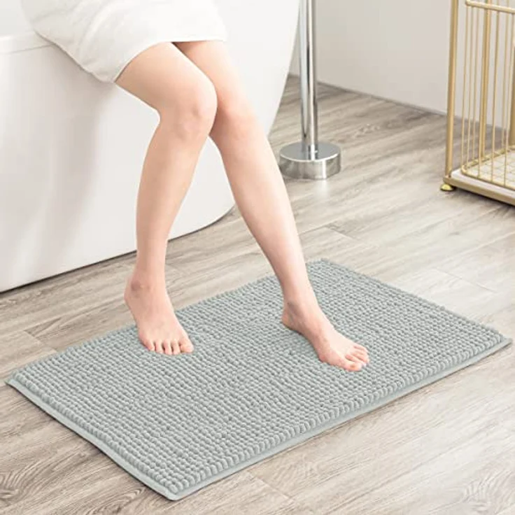 subrtex Badematte rutschfest Badezimmerteppich aus Chenille Saugfähig Badteppich weich Wasserabsorbierende Badvorleger für Badezimmer,Maschinenwaschbar(40x60 cm, hellgrau) – Bild 3