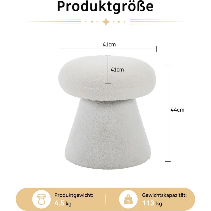 Drehhocker, Lammfell-Optik mit 360°-Drehfunktion, 41x41x44 cm, Weiß – Bild 2