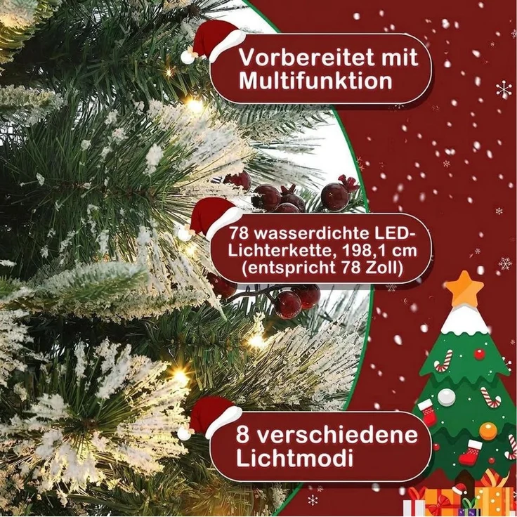 GarveeMore Künstlicher Weihnachtsbaum 90 cm Künstlicher Tannenbaum mit LED-Beleuchtung & roten Beeren – Bild 4