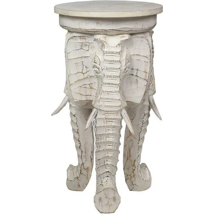 Oriental Galerie Blumenhocker Weißer Rundhocker Elefant 60 cm (1 St)