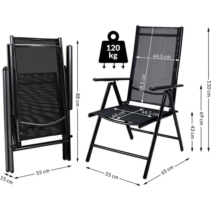 Casaria Gartenstuhl Bern (4 St), Hochlehner Klappbar 8-Fach Verstellbar Alu Wetterfest 120kg Belastbar – Bild 3