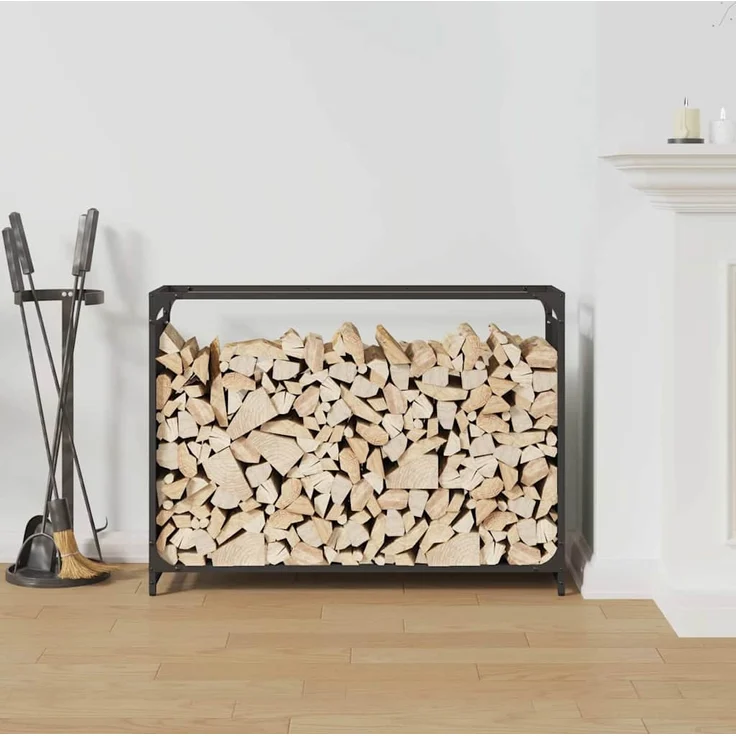 vidaXL Brennholzregal Schwarz 90x28x65 cm Kaltgewalzter Stahl 864203 – Bild 2