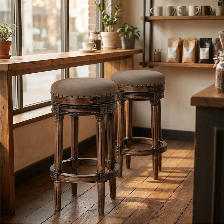 HomeMiYN Barhocker (2 St), Barhocker Holz im Vintage Design, gepolsterter Sitz, für Küche & Bar
