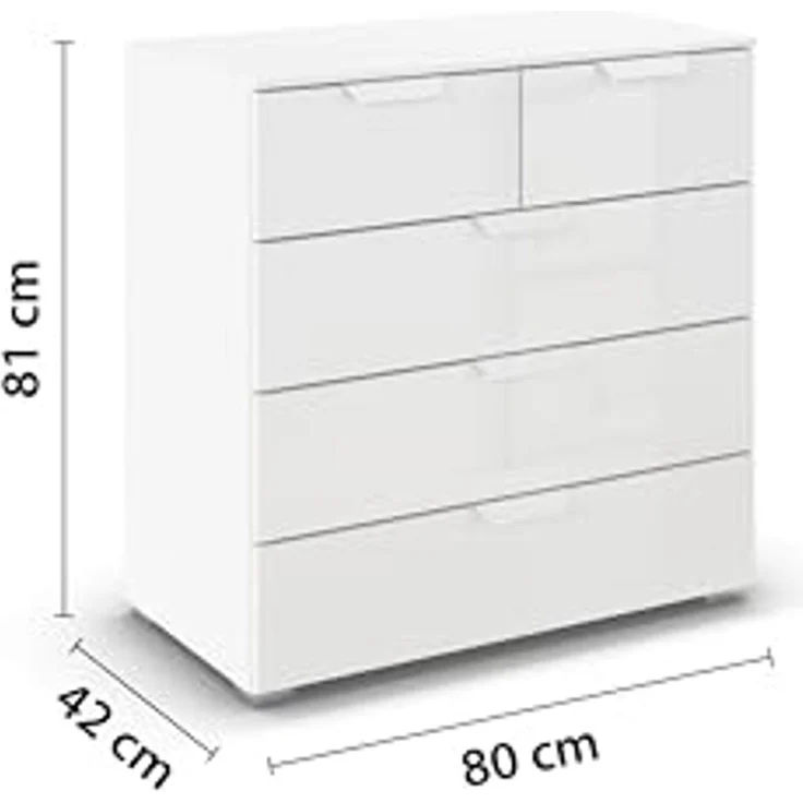 rauch Aditio Box, Kommode, 5 Schubladen, mit Glasfront, mit Softclose-Funktion, Farbe Weiß, BxHxT 80x81x42cm – Bild 3