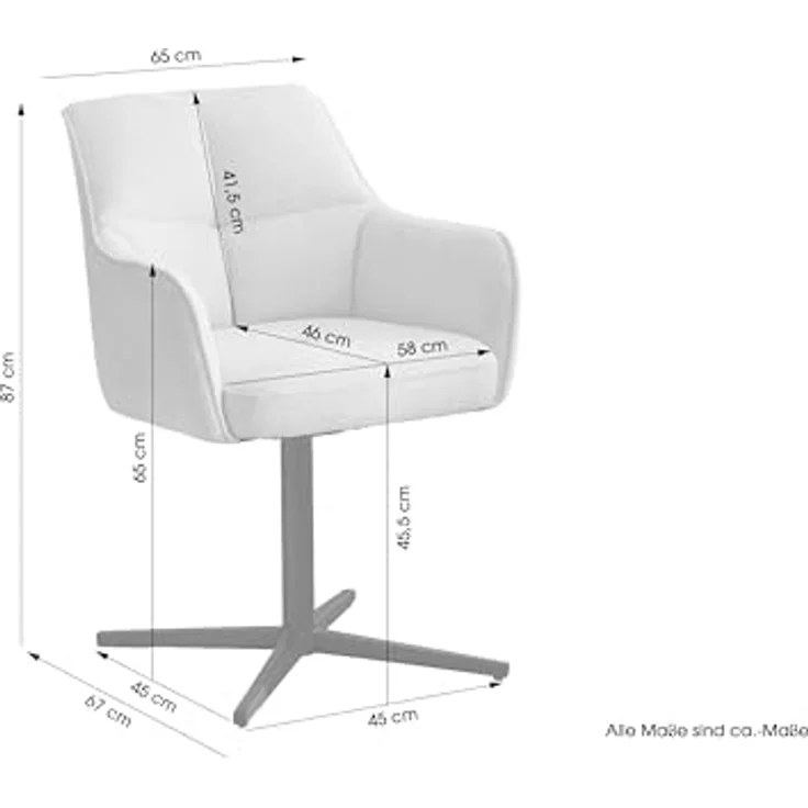 byLIVING 2er Set Esszimmerstuhl Mexico, Polsterstuhl mit Armlehne, 360 Grad drehbar, Taschenfederkern-Polsterung, Stativfuß Metall Schwarz, Strukturstoff Grau, Maße: B 65, H 87, 67 cm – Bild 3