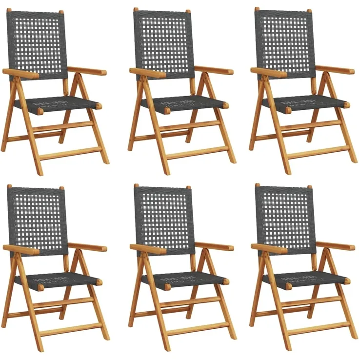 vidaXL Gartenstuhl Verstellbar 6 Stk. Schwarz Poly Rattan Massivholz 3214521