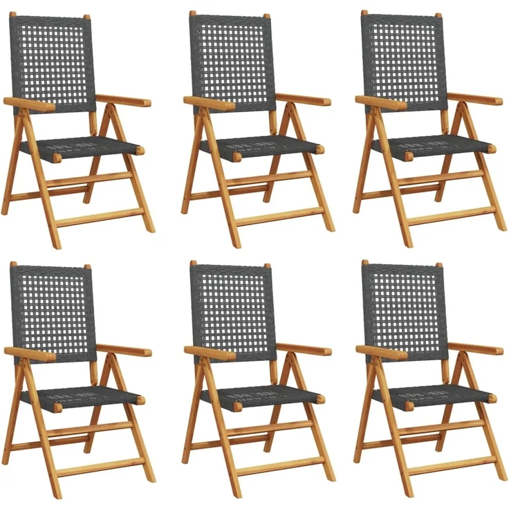 vidaXL Gartenstuhl Verstellbar 6 Stk. Schwarz Poly Rattan Massivholz 3214521 – Bild 1