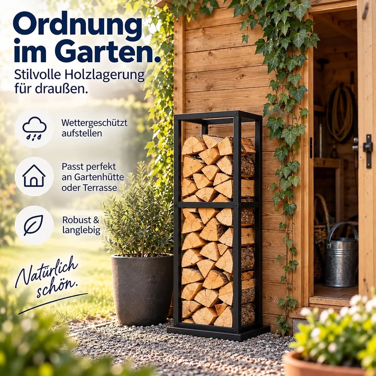 relaxdays Kaminholzregal Hohes Kaminholzregal aus Metall, BxTxH:35 x 35 x 120 cm, (1-St) – Bild 6