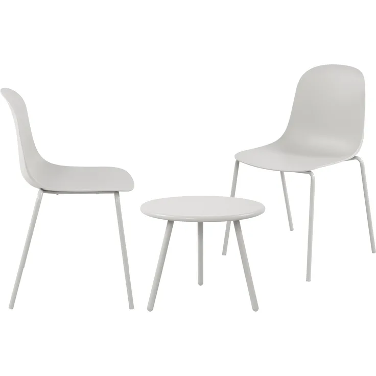 CLP 2er Sitzgruppe Berdin Set 1 Tisch 2 Stapelstühle wetterfest UV-beständig,hellgrau