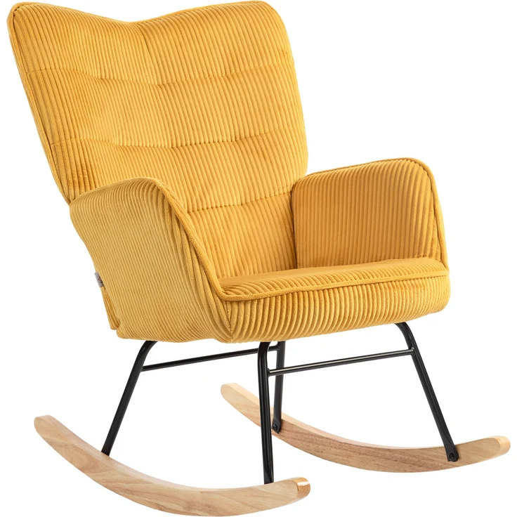 Schaukelsessel mit Tufting-Lehne Kord Bezug 120 kg Tragkraft Eleganter Relaxsessel,Gelb – Bild 8