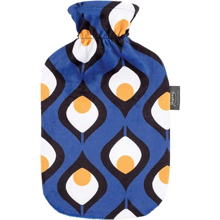 Wärmflasche mit Bezug 2L bunt bedrucktem Flauschbezug Retro Blau Fashy 67451