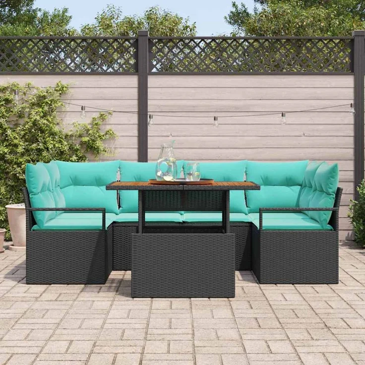 vidaXL Garten-Sofa-Set 7 stk. 6-Sitzer Schwarz 3349668 – Bild 3