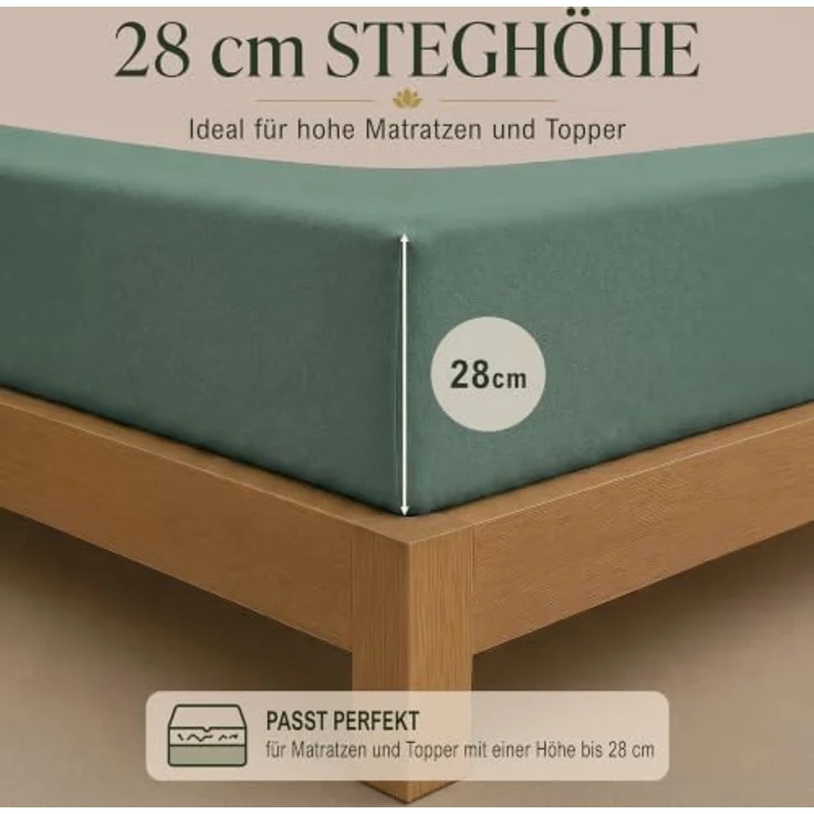 MALIKA® Spannbettlaken 120x200cm Baumwolle Jersey, perfekte Passform für Matratzen bis 28 cm, Oeko-Tex zertifiziert – Bild 5