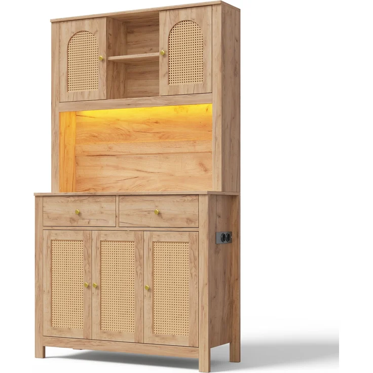 Küchenschrank 100 x 40 x 180 cm mit RGB-LED-Beleuchtung und Rattantüren – Bild 7