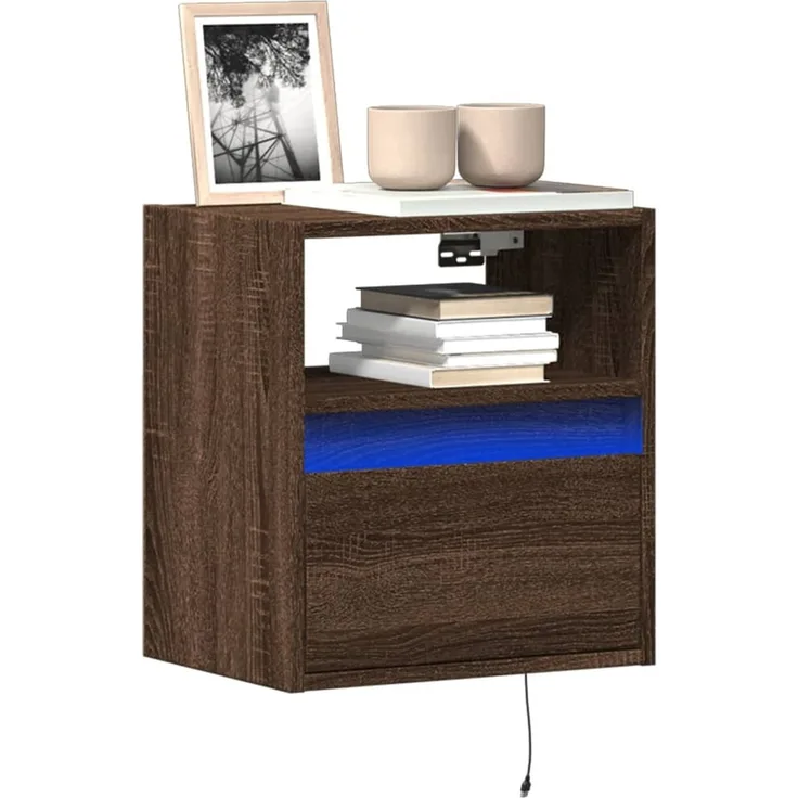 TV-Wandschrank, TV-Hängeboard Fernsehschrank mit LED-Beleuchtung Eichen-Optik 41x31x45 cm