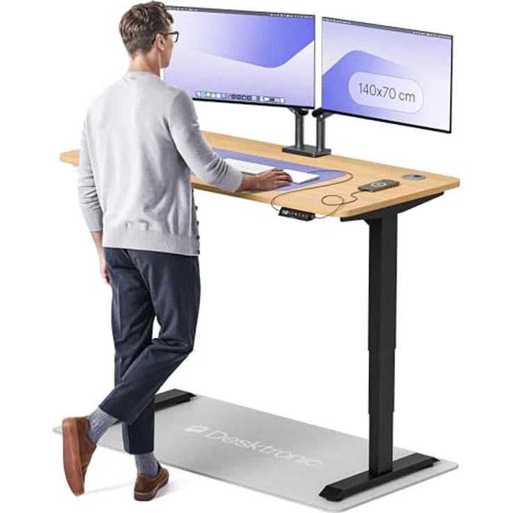 Höhenverstellbarer Schreibtisch - Höhenverstellbar Elektrisch mit Flüsterleisem Dual-Motor & Touchscreen - Hohe Tragfähigkeit - Stehtisch von Desktronic, Schwarz + Eiche, 140x70 cm – Bild 2