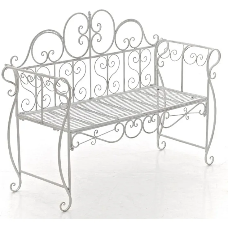 Gartenbank LENAR - Metall Weiß 128x46x94 cm | Metallbank Garten 2 Seitzer Bank Terrasse Vintage Antik Gartenbank
