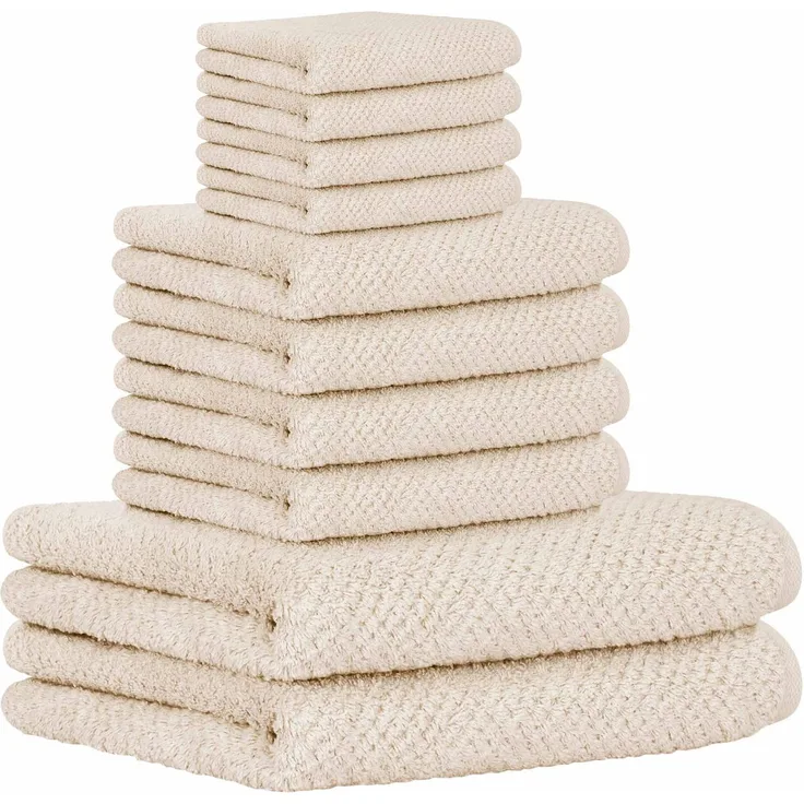 CAWÖ Handtuch Set, 10-tlg. - Pure, 2x Duschtuch, 4x Handtuch, 4x Gästetuch Beige Set