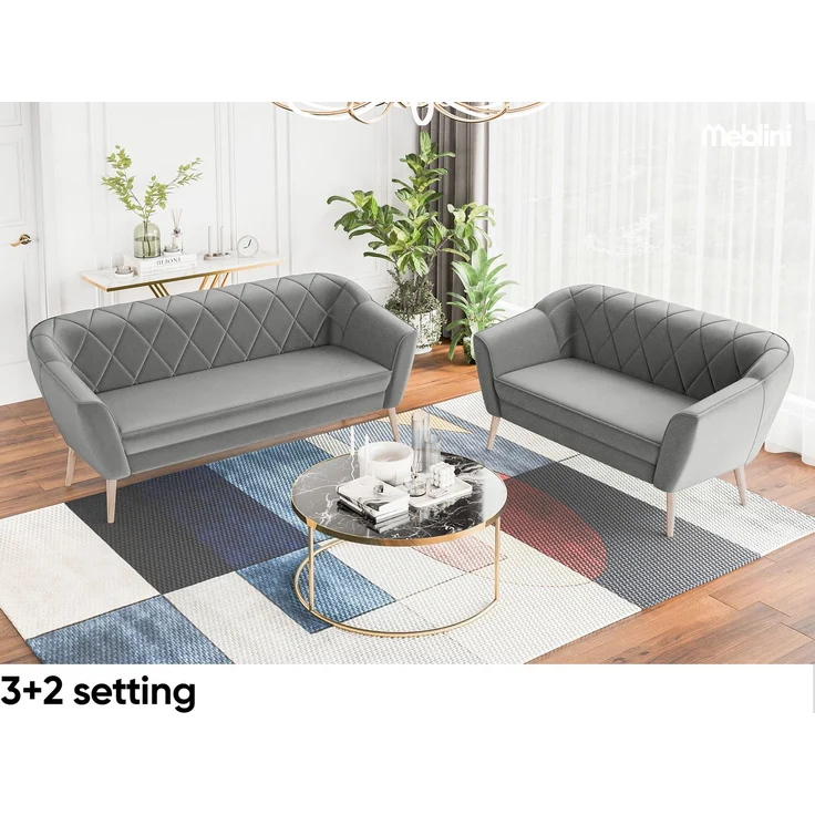 MEBLINI Mini Sofa 2-Sitzer für Wohnzimmer - Mini Lounge für zwei Personen - Küchensofa - Sofa Klein - GISELA - 2 - Hellgrau Samt – Bild 5