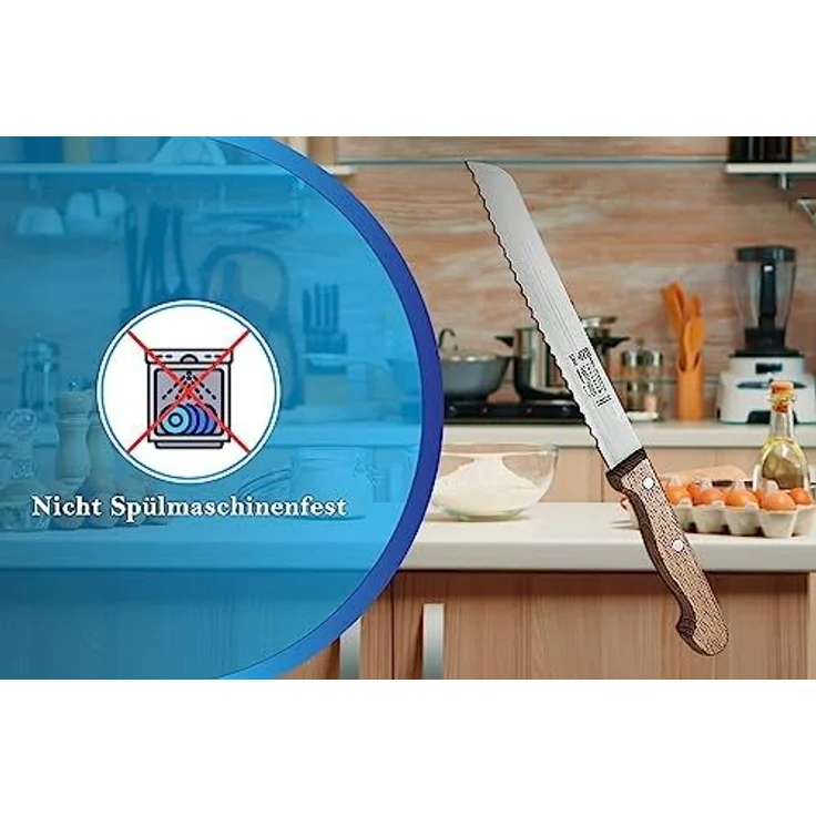 SMI Brotmesser Solingen Brotmesser 20 cm Wellenschliff Brötchenmesser Buchenholz – Bild 6
