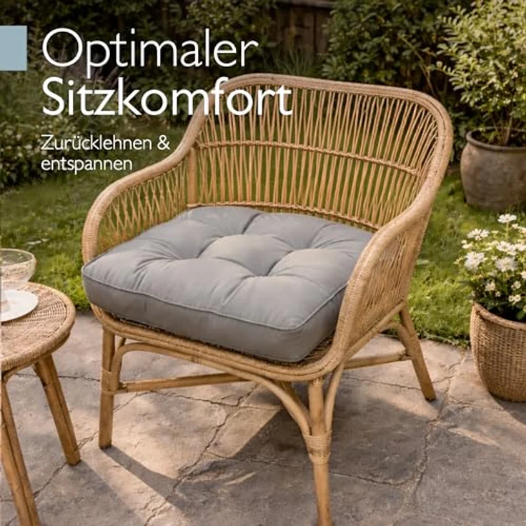 Beautissu Lounge Sitzkissen, Outdoor, Polyester Hellgrau, 10 x 60 x 60 cm – Bild 6