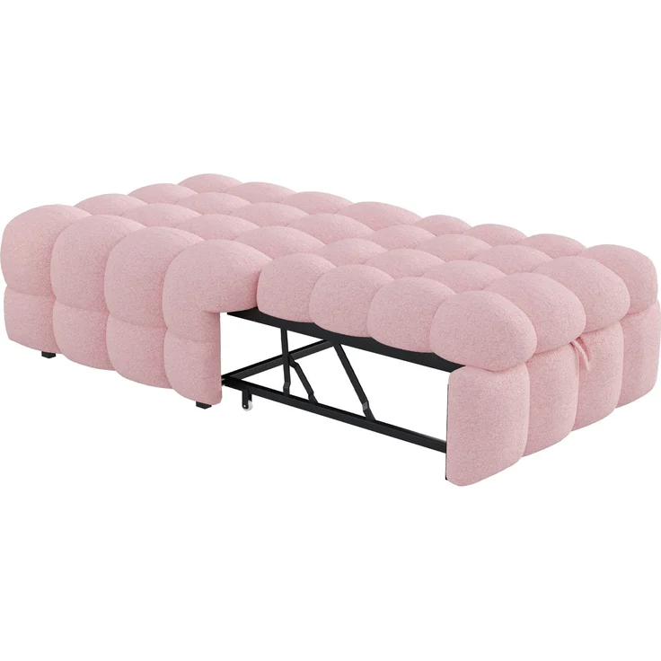 ZUBALIYA Schlafsofa, Bouclé-Bezug, Ausziehbett, Rosa – Bild 9
