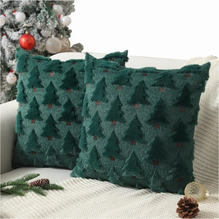 Coonoor Kissenbezug Weihnachtskissenbezüge, Weihnachtsdekorationen aus weichem Plüsch, (2 Stück), Weihnachtsbaum, Urlaub Dekoration