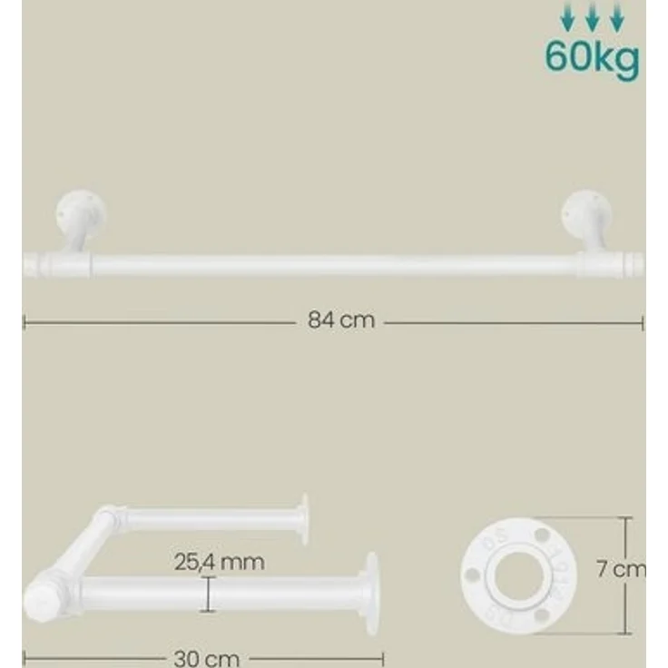 Songmics Kleiderstange, Kleiderständer für die Wand, 60 kg Belastbarkeit – Bild 5
